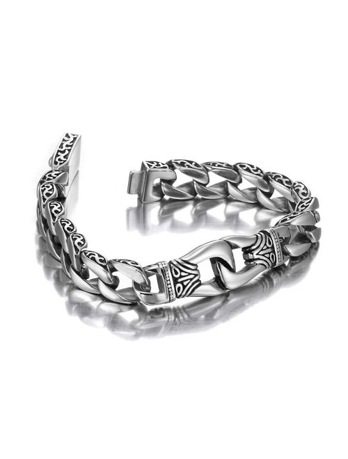 URBAN JEWELRY Amazing Stainless Steel Men's Link Bracelet Silver Black 9 Inch (Gift Box)