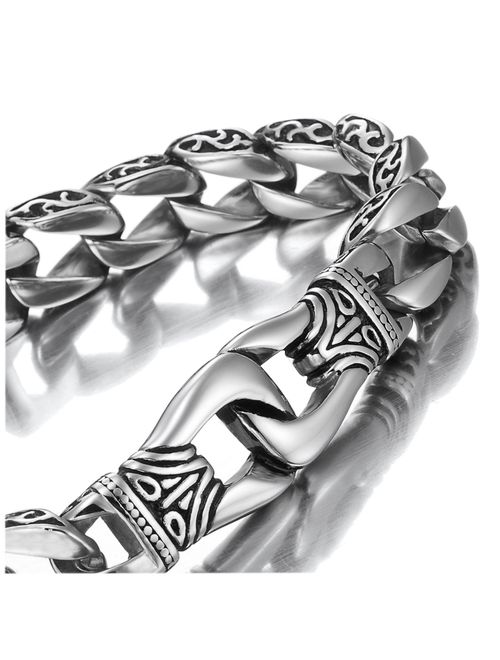 URBAN JEWELRY Amazing Stainless Steel Men's Link Bracelet Silver Black 9 Inch (Gift Box)