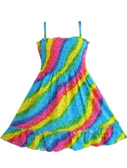 Girls Dress Rainbow Smocked Halter