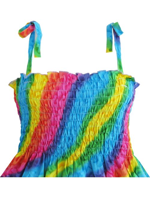 Sunny Fashion Girls Dress Rainbow Smocked Halter