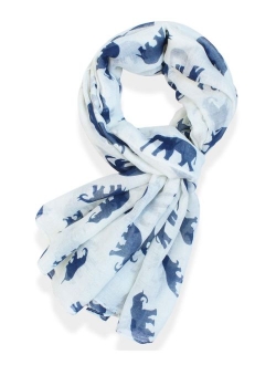 V28 Gorgeous Blue Elephant Print Long & Soft Scarf Shawl/Wrap - Large