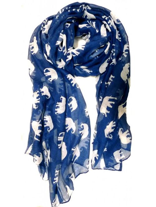 V28 Gorgeous Blue Elephant Print Long & Soft Scarf Shawl/Wrap - Large