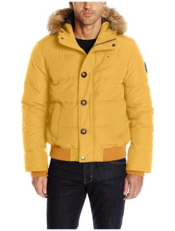 Men's Arctic Cloth Quilted Snorkel Bomber Jacket with Removable Faux Fur Trimmed Hood