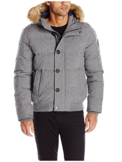 Men's Arctic Cloth Quilted Snorkel Bomber Jacket with Removable Faux Fur Trimmed Hood