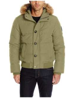 Men's Arctic Cloth Quilted Snorkel Bomber Jacket with Removable Faux Fur Trimmed Hood