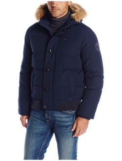 Men's Arctic Cloth Quilted Snorkel Bomber Jacket with Removable Faux Fur Trimmed Hood