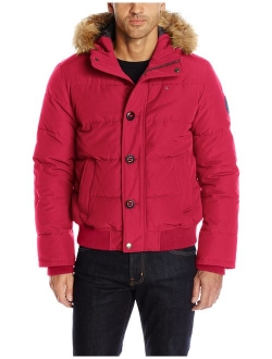 Men's Arctic Cloth Quilted Snorkel Bomber Jacket with Removable Faux Fur Trimmed Hood