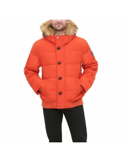 Men's Arctic Cloth Quilted Snorkel Bomber Jacket with Removable Faux Fur Trimmed Hood