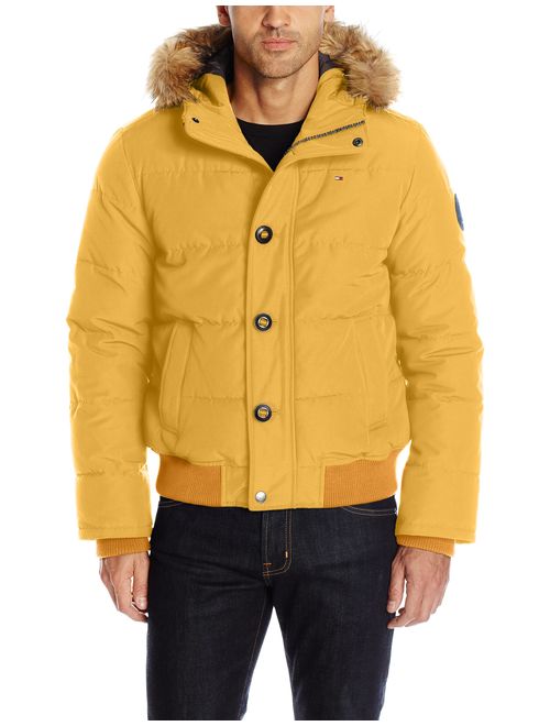 Tommy Hilfiger Men's Arctic Cloth Quilted Snorkel Bomber Jacket with Removable Faux Fur Trimmed Hood