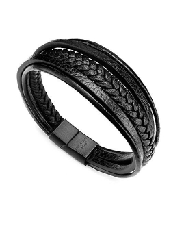 murtoo Mens Leather Bracelet with Magnetic Clasp Cowhide Multi-Layer Braided Leather Mens Bracelet