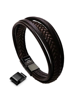 murtoo Mens Leather Bracelet with Magnetic Clasp Cowhide Multi-Layer Braided Leather Mens Bracelet