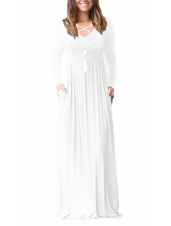 LILBETTER Women's Long Sleeve Loose Plain Maxi Dresses Casual Long Dresses with Pockets