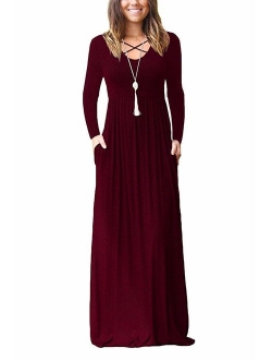 LILBETTER Women's Long Sleeve Loose Plain Maxi Dresses Casual Long Dresses with Pockets