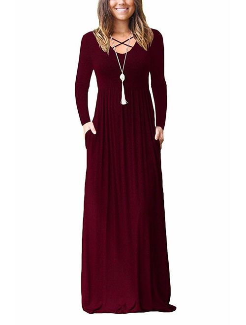 LILBETTER Women's Long Sleeve Loose Plain Maxi Dresses Casual Long Dresses with Pockets