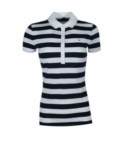 Women's 5 Button Striped Polo Shirt