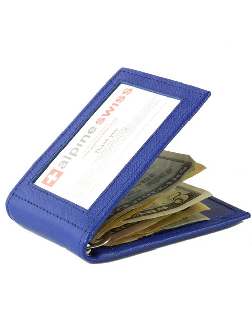 Alpine Swiss Mens Genuine Leather Spring Loaded Bifold Money Clip Wallet