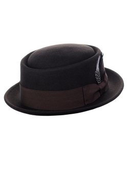 NYFASHION101 Mens Crushable Wool Felt Porkpie Hat w/Feather