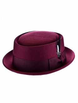 NYFASHION101 Mens Crushable Wool Felt Porkpie Hat w/Feather