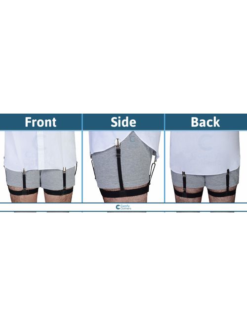 Garter Style Shirt Stays - Adjustable Elastic Shirt Garters with Locking, Non-Slip Clips (2-Pack, 1-Pair)