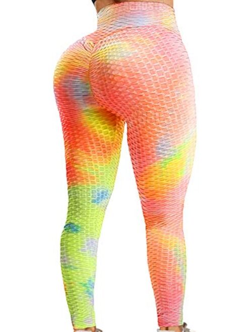 A AGROSTE Ruched Butt Lifting High Waist Textured Yoga Pants Tummy Control Workout Leggings