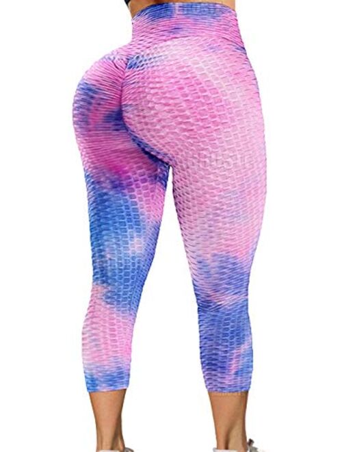 A AGROSTE Ruched Butt Lifting High Waist Textured Yoga Pants Tummy Control Workout Leggings