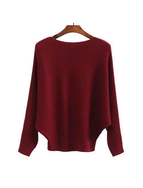 Ckikiou Women Sweaters Batwing Sleeve Casual Cashmere Jumpers Winter Pullovers