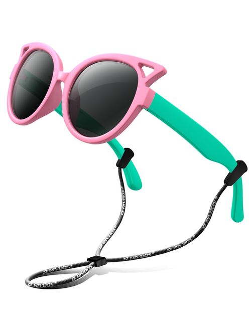 RIVBOS Rubber Kids Polarized Sunglasses With Strap Glasses Shades for Boys Girls Baby and Children Age 3-10 RBK002