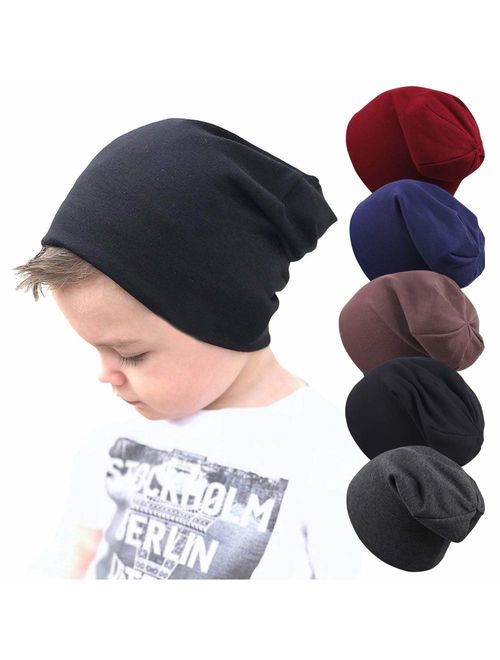 Guozyun Baby Boy's Beanie Hats Cotton Skull Caps for Baby Toddlers Kids Little Boys 6-60 Months 5-Pack