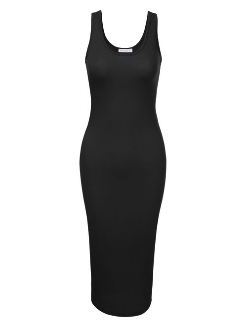 JJ Perfection Women's Scoop Neck Slim Fit Sleeveless Stretchy Tank Midi Dress