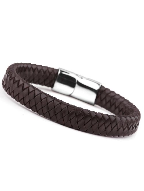 Jstyle Braided Leather Bracelets for Men Bangle Bracelets Fashion Magnetic Clasp 7.5-8.5 Inch