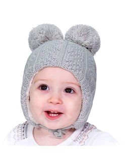 JAN & JUL Baby Toddler Winter Beanie Bear Hat Earflap Fleece Lined, Knit Mittens or Hat & Mittens Set
