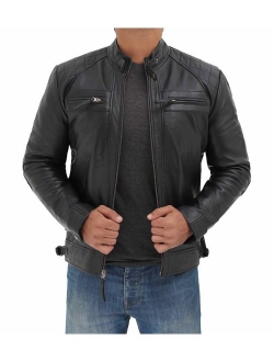 Brown Leather Jacket Racer Real Lambskin Leather Distressed Motorcycle Jacket