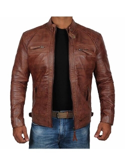 Brown Leather Jacket Racer Real Lambskin Leather Distressed Motorcycle Jacket