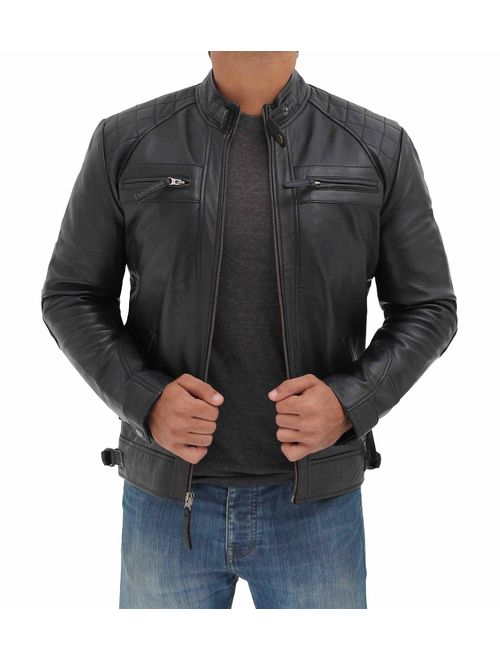 Decrum Brown Leather Jacket Racer Real Lambskin Leather Distressed Motorcycle Jacket