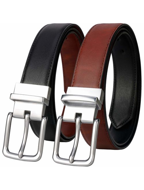 Lavemi Mens Reversible Italian Cowhide Leather Dress Belt,One Belt Reverse for 2 Colors,Trim to Fit