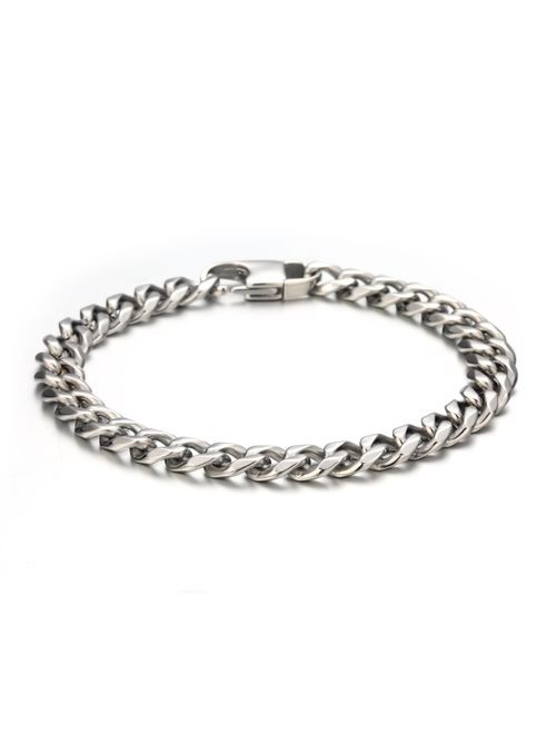 FIBO STEEL 6-8 mm Wide Curb Chain Bracelet for Men Women Stainless Steel High Polished,8.5-9.1"