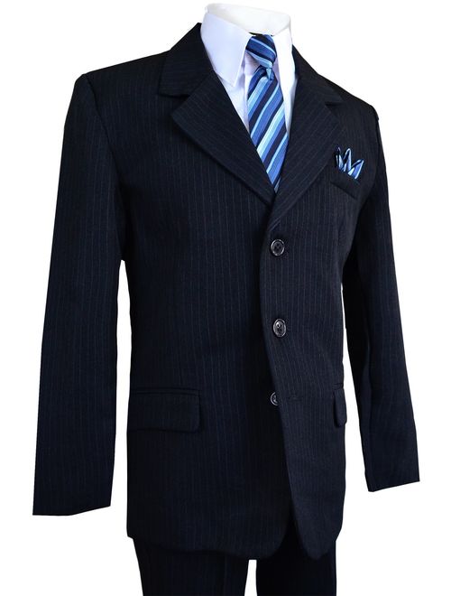 Black n Bianco Boys Pinstripe Suit with Matching Tie Size 2-20