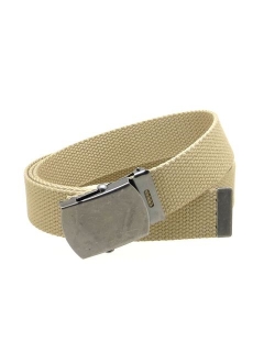 Canvas Web Belt Military Style Antique Silver Buckle/Tip Solid Color 50" Long