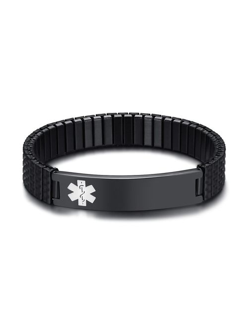 Free Engraving-Unisex Stainless Steel Medical Alert ID Stretch Allergy Bracelet for Men and Women