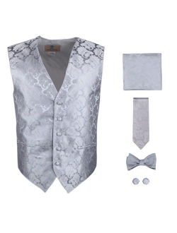 Y&G Men's Fashion Groom Pattern Mens Vest Tie Bowtie Cufflinks Hanky Best Gifts