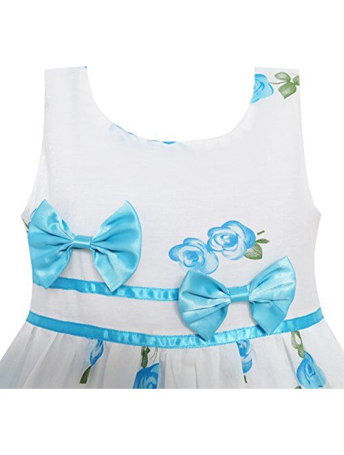 Sunny Fashion Girls Dress Rose Flower Double Bow Tie Party Sundress