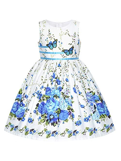 Sunny Fashion Girls Dress Rose Flower Double Bow Tie Party Sundress