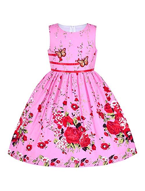 Sunny Fashion Girls Dress Rose Flower Double Bow Tie Party Sundress