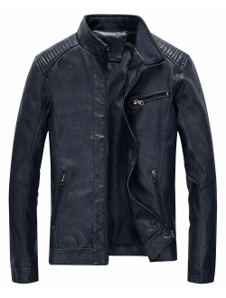 Fairylinks Leather Jacket Men Black Slim Fit Motorcyle Lightweight