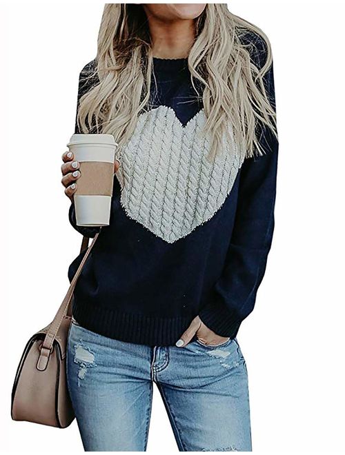 shermie Women's Pullover Sweaters Long Sleeve Crewneck Cute Heart Knitted Sweaters