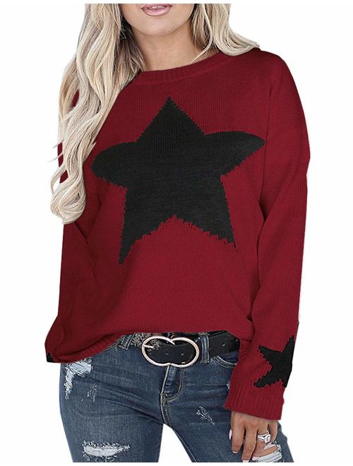 shermie Women's Pullover Sweaters Long Sleeve Crewneck Cute Heart Knitted Sweaters