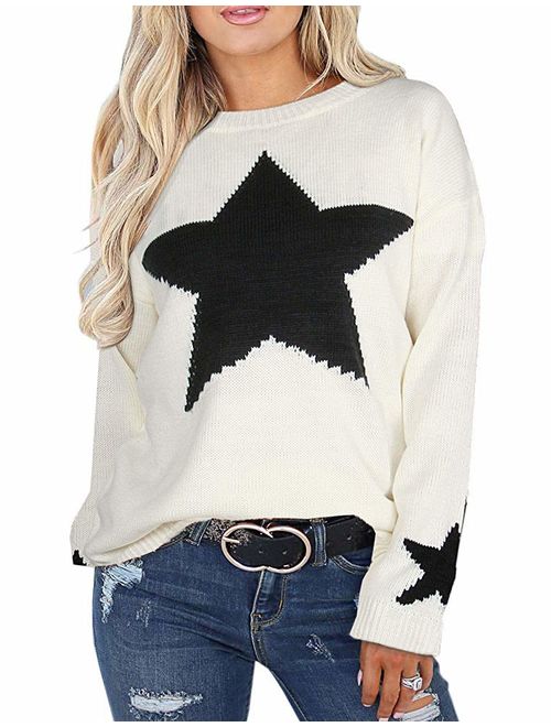 shermie Women's Pullover Sweaters Long Sleeve Crewneck Cute Heart Knitted Sweaters