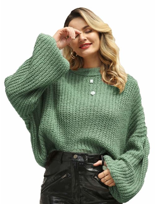 Simplee Women's Casual Long Sleeve Loose Pullover Knit Sweater Jumper Top