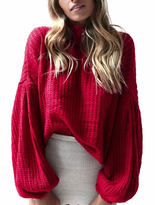 Simplee Women's Casual Long Sleeve Loose Pullover Knit Sweater Jumper Top