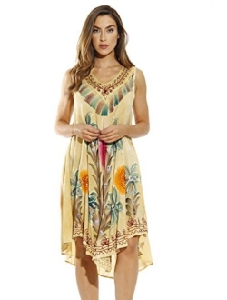 Riviera Sun Tie Dye Summer Dress with Floral Hand Painted Design